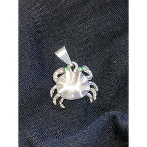 Vintage Sterling Silver Crab Charm Pendant Green Eyes 925‎ Unique Animal